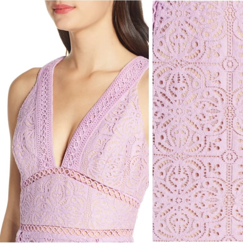 Lavender Plunge Neck Lace Minidress Size Medium - Picture 3 of 4